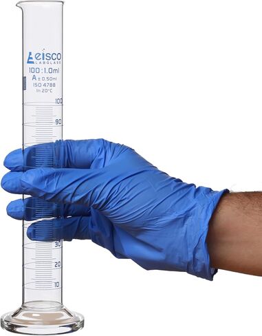 Graduated Cylinder, 50ml - Class A Tolerance ±0.50ml - Round Base - Blue Graduations - Borosilicate 3.3 Glass - Eisco Labs in Kuwait