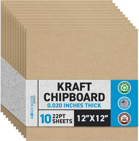 25 Chipboard Sheets 12 x 12 inch - 22pt (Point) Light Weight Brown Kraft Cardboard for Scrapbooking & Picture Frame Backing (.022 Caliper Thick) Paper Board | MagicWater Supply in Saudi Arabia
