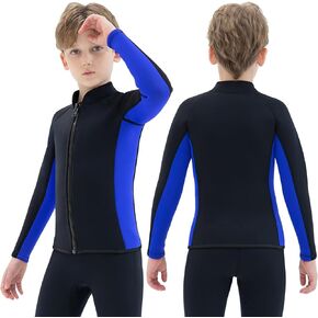 REALON Kids Wetsuit Top Jacket for Boys Girls Toddler Youth, Children's Wet Suit Shirt Neoprene 3mm Long Sleeve Front Zipper Swimsuit for Swimming Surfing Dive Snorkeling Water Sports