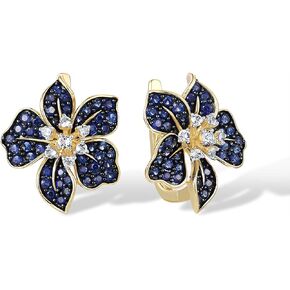 Santuzza 10K Solid Gold Gemstone Diamond Flower Dangle Earrings for Women