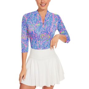 Soneven قمصان بولو نسائية 3/4 كم بأكمام طويلة، قمصان جولف رياضية بدون ياقة، قمصان تنس 3/4 كم in Kuwait