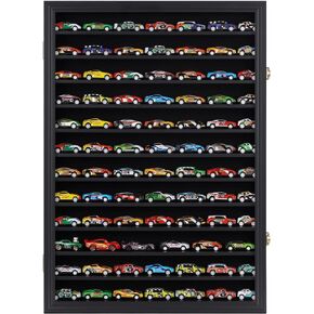 Hot Toy Cars Wheels Matchbox Model Cars Hot Display Case Cabinet UV Protection 1/64-1/43 Scale (Black Finish) 26.5 X 18.75 X 3.25 Inches