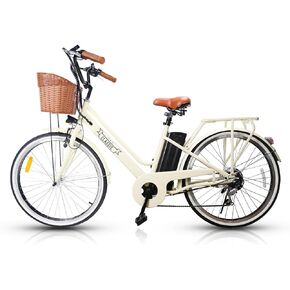 NAKTO Electric Bike for Adults Peak 500W Electric Bicycle with Basket Up to 24MPH 48 Miles City Commuter Ebike UL Certified High Brushless Motor, Speed Gear, Front Fork Suspension