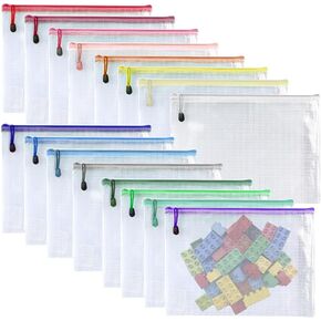 Oaimyy-16Pcs, Mesh Zipper Pouch Document Folders Bag & Plastic Zip File Folders for School Office Supplies, Travel,Puzzles Games Organizing Storage (Inches, 4 * 6)