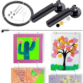 Rio Salto Hanging Kids Artwork Display String with Clips, Art Display for Kids Artwork Hanging Wire Gallery Display Hanger Project, Drawing Art Wall Display -16.5 Feet (198") + 40 Clips - Black