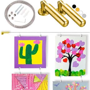 سلسلة عرض الأعمال الفنية المعلقة للأطفال من ريو سالتو مع مشابك، عرض فني للأطفال مشروع شماعات عرض الأعمال الفنية المعلقة بسلك معرض، عرض جدار فني للرسم - 16.5 قدم (198 بوصة) + 40 مشبكًا - أسود in Kuwait