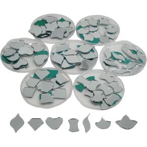 Aumni Crafts Shisha Glass Mirrors 0.3 to 0.6 Inch (350 Pcs Total, 7 Mixed Styles x 50 PCs Each) for Embroidery DIY Crafts Decoration Projects Jewelry Making Clear