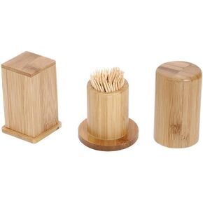 esowemsn 2PCS Bamboo Toothpick Dispenser Toothpick Container Holders Square Round Toothpick Box Decoration for Home Kitchen Restaurant Hotel