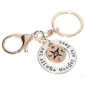 Travel Keychain - Not All Who Wander Are Lost - Two Tone - Compass - Camping Key Chain - Swivel Keyring and Clip - Handmade by Green Acorn Kitchen