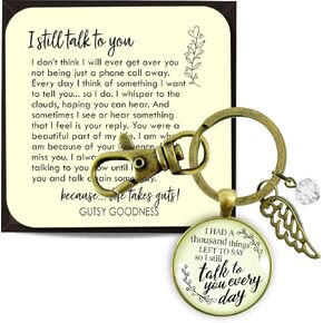 Remembrance Keychain I Had a Thousand Things Left to Say Memorial Jewelry for Women Key Ring - Handmade I Miss You Pendant, Angel Wing Charm, Affectionately Packaged Sympathy Message Card & Gift Box
