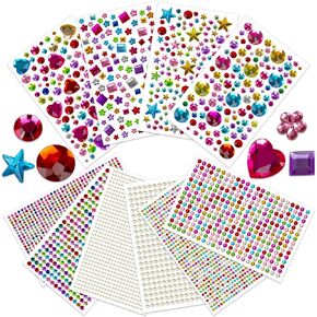 4100Pcs Gem Stickers for Crafts, 10 Sheets Self Adhesive Gemstones Pearl Jewels Stickers for Kids Crafts, Stick on Gems Pearls for Hair, Bling Rhinestone Stickers for Decoration