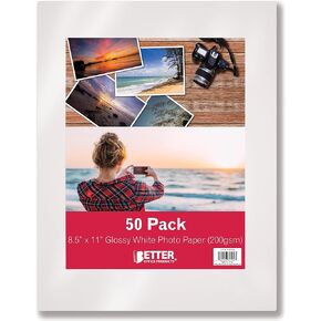 Glossy Photo Paper, 8.5 x 11 Inch, 50 Sheets, by Better Office Products, 200 gsm, Letter Size, 50-Count Pack