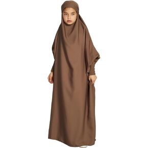 عباية للبنات والأطفال فستان إسلامي بغطاء كامل فستان حجاب دبي إسلامي بأكمام طويلة ملابس صلاة تقليدية رداء للأطفال