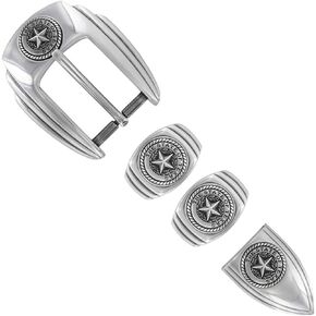 Texas Seal Silver Western Buckle Double Loop Tip Belt Set 4-Piece With Screw (Antique Silver)