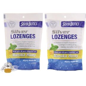 American Biotech Labs Silver Biotics Silver Lozenges w/60ppm SilverSol and Manuka Honey, Mighty Manuka Mint (21 Count) (2 Pack)