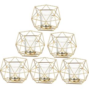 Romadedi Geometric Votive Candle Holders Black - Tealight Holder for Tea Lights Decorative Accents for Home Table Shelf Mantel Halloween Christmas Decoration, Wedding Reception Décor, Black, 6pcs