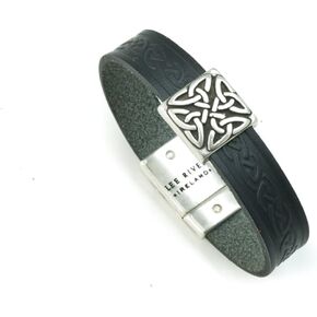 Biddy Murphy Irish Leather Bracelet Celtic Knot Charm Black 7 1/2 Inches Unisex Made in Ireland