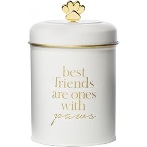 Amici Pet, , Stella Metal Treats Storage Canister, Cylindrical Shape with Gold Paw Shaped Knob, Food Safe, Push Top Lid, 64 Ounce Capacity in Kuwait