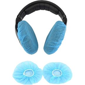 Tvoip 100Pcs Blue Non-Woven Sanitary Headphone Ear Cover, Disposable Super Stretch Covers Washable, for Most On Ear Headphones Earpads (13 cm/ 5.12 Inch)