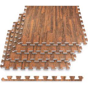 HomeCube USA 3/8 Inch Thick Interlocking Wood Grain Foam Floor Tiles for Home, Office, Workout Equipment Space, Commercial Areas, Anti-Fatigue Flooring Padding 24x24 in., Medium Oak 32 SQ Ft - 8 Tiles