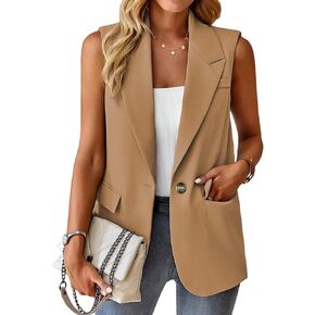 CYLADY Sleeveless Blazer Vest for Women Casual Lightweight Lapel Button Office Business Suit Blazer Vest With Pockets