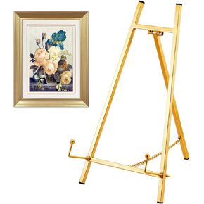 Jctinutl Gold Metal Easel Stand Tripod Plate Stands for Display Mirror Stand Modern Plate Holder Floor Table Top Easel for Displaying Artwork Picture Book Photo 16.5" H