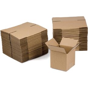 50 Pack 4x4x4 Inches Shipping Boxes, Small Corrugated Cardboard Boxes for Mailing and Packing, Brown
