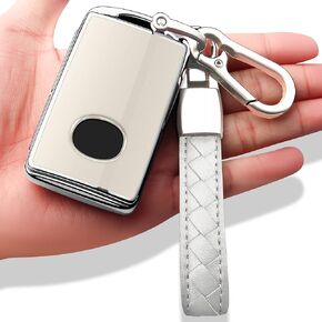 Sindeda for Mazda Key Fob Cover with Keychain Key Case Key Shell 360 Degree Full Protection Compatible with 2019 2020 2021 Mazda 3, Mazda 3 Hatchback, 2020 2021 Mazda CX-5, CX-30, CX-9-Silver