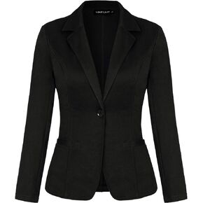 MINTLIMIT Blazer for Women Casual Long Sleeve 1-Button Lightweight Work Office Blazers Jackets with Pocket (Black - Size L)