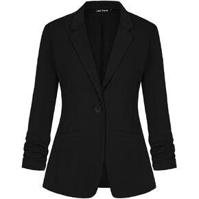 Blazers for Women Dressy Casual Ruched 3/4 Sleeve Lapel Button Work Office Cardigan Suit Jacket with Pockets