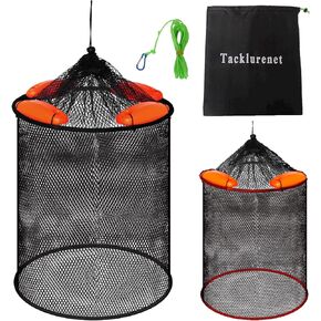 2Pcs Foldable Floating Fish Basket Fishing Basket Live Caught Fish for Kayak Fishing Accessories with Storage Bag Rubber Coated Netting and Nylon Netting Satisfy All Your Needs with Two Sizes