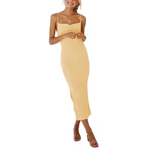 Umenlele Women's Sexy Cowl Neck Side Split Hem Ribbed Sleeveless Bodycon Party Midi Dress in Kuwait