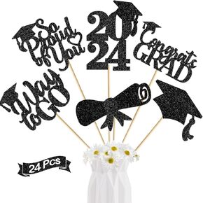 24Pcs Graduation Centerpieces for Tables 2024 Graduation Centerpiece Sticks Class of 2024 Centerpiece Sticks for Graduation Table Decorations Graduation Decorations 2024 (blue sliver)