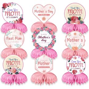 9 قطعة قطع مركزية لعيد الأم السعيدة وردية لطاولة عيد الأم أحب أمي قطع مركزية على شكل قرص العسل in Kuwait