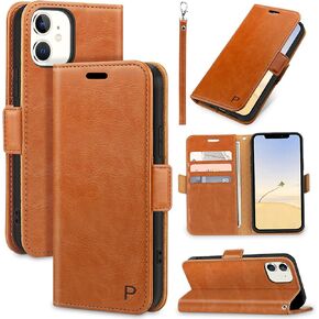 Bizzib for iPhone 11 Case Leather Wallet with Card Holder[ RFID Blocking] 360 Full Shockproof Protection Magnetic Closure Phone Cover with Card Slots and Strap for iPhone 11 6.1in-Burgundy