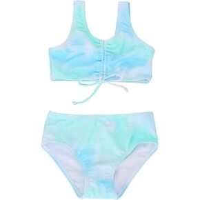 LIZENS Girls' Swimwear Two Piece Tie dye Pattern Beach Bathing Suit for Girls Toddler Cute Kids Swimsuit