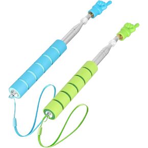 2pcs Telescoping Finger Pointer, 2 in 1 Retractable Pointer Touch Screen Pointer Capacitive Screen Handwriting Function Hand Stick for Teacher, Classroom, Presentation (Blue, Green)