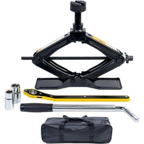 Car Jack Kit | Scissor Jack for Car 1.8 Ton- Tire Jack Tool Kit | Portable, Ideal for SUV and Auto - Universal Car Emergency Kit (Scissor Jack+LugWrench（1.8Ton）) (Scissor Jack + Lug Wrench (1.8 Ton))