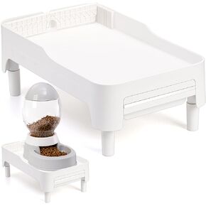 YOUEON Raised Pet Feeder Stand for Cats and Dogs Neck Health, Adjustable Height Elevated Shelf Suitable for 90% Automatic Pet Feeder & Water Dispenser, with Drawer to Stock Pet Snacks, Canned Food