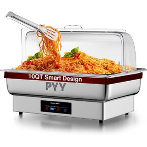 PYY Electric Chafing Dishes for Buffet 10 QT - Roll Top Electric Chafing Dish with Temperature Control Display, Fancy Chafing Dish Buffet Set with Half Size Pans for Catering, Parties and Restaurants