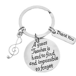 Music Teacher Keychain - Music Note Jewelry- Gift For Music Instructors, Great Teacher is Hard to Find but Impossible to Forget