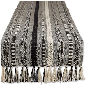 DII Farmhouse Braided Stripe Table Runner Collection, 15x72 (15x77, Fringe Included), Black