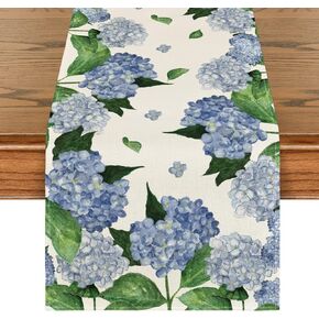 Artoid Mode Watercolor Hydrangea Table Runner, Spring Summer Seasonal Kitchen Dining Table Decoration for Indoor Outdoor Home Party Decor 13 x 36 Inch