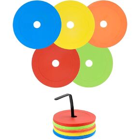 QWORK 25-Pack Flat Cone Spot Markers for Sports Training – 6" Multicolor Non-Skid Agility Dots with Holes, Tear-Resistant Thermoplastic for Baseball, Football, Soccer, Martial Arts, Indoors & Outdoors