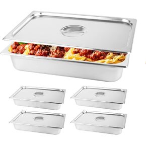 مقلاة فندق ريستلريوس بالحجم الكامل من الفولاذ المقاوم للصدأ مع غطاء، مقلاة طعام عميقة مقاس 4 بوصات، عبوة من 4 مقلاة بخار مضادة للمربى قابلة للتكديس للفنادق ومستلزمات المطاعم والحفلات والبوفيهات وتقديم الطعام للمناسبات in Kuwait