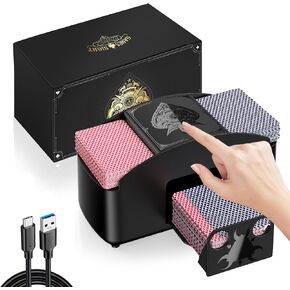 HJCMikee ماكينة خلط البطاقات الأوتوماتيكية 1-2 سطح السفينة، آلة بطاقة UNO Shuffler الكهربائية للعب بطاقة Skip Bo Blackjack، البطارية أو USB-C تشغيل بطاقة Shiffler للعبة البوكر في الكازينو أو ليلة الألعاب العائلية in Kuwait