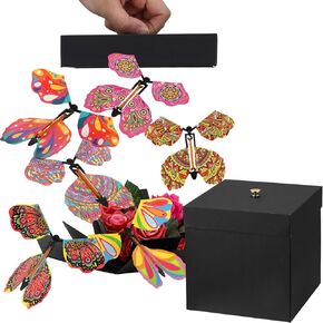 Dinifee Butterfly Explosion Gift Box Flying Butterfly Box with 15 Pcs Flying Butterfly Toy for Mother's Day Birthday Party Graduations Anniversaries Holidays Occasion Wedding(Black)