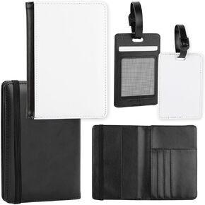 Framendino, 4 Pack Sublimation Passport Cover and Luggage Tag Set PU Leather Blank Heat Transfer Tavel Passport Book Holder Wallet Cover with Travel ID Tag for Business Travel