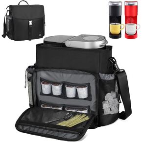 حقيبة حمل ماكينة صنع القهوة تيموكسي متوافقة مع Keurig K-mini/K-mini Plus Nespresso Pixie، أنيقة ومتينة، وبطانة مقاومة للماء، وتخزين كبسولات K-Cup، وحقيبة سفر لصانعة القهوة مناسبة للسفر (أسود) in Kuwait