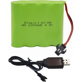 Blomiky 4.8V 2200mAH AA NiMH Rechargeable Battery with SM-2P Connector Plug and USB Charger Cable for SY-E511 RC Excavator RC Vehicle Car Truck Crawler 4.8V 2200mAh NiMH Battery